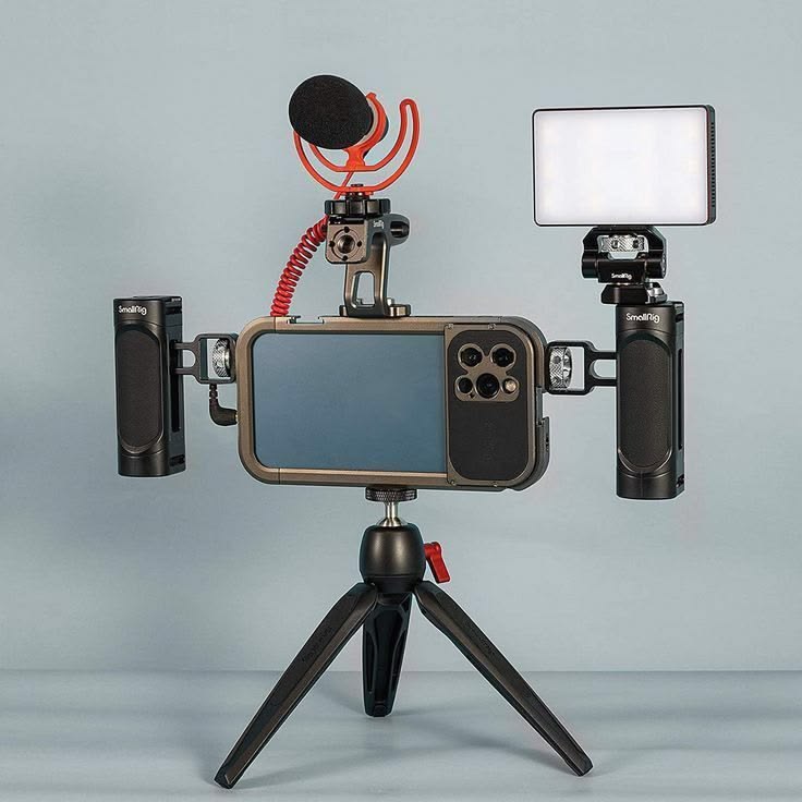 professional mobile vlogging kit – tripod, mic & led light setup